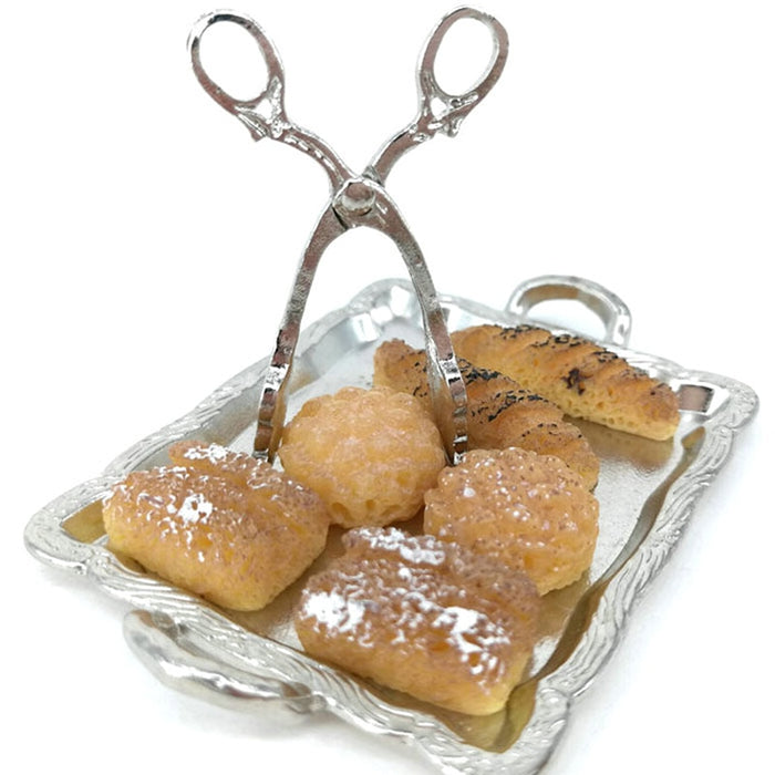 6 Breads 1:12 Cute Miniature 8Pcs/Set Silver Tray + Silver Clip Kitchen Toy Dollhouse Miniature Accessories Accessories