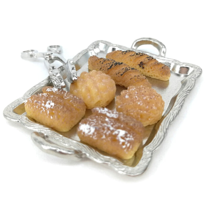 6 Breads 1:12 Cute Miniature 8Pcs/Set Silver Tray + Silver Clip Kitchen Toy Dollhouse Miniature Accessories Accessories