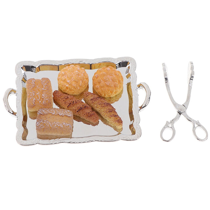 6 Breads 1:12 Cute Miniature 8Pcs/Set Silver Tray + Silver Clip Kitchen Toy Dollhouse Miniature Accessories Accessories