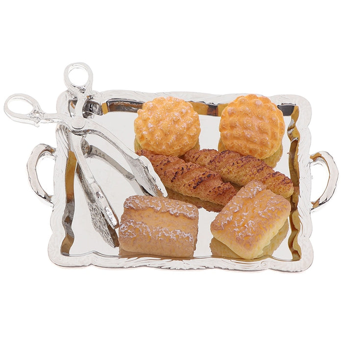 6 Breads 1:12 Cute Miniature 8Pcs/Set Silver Tray + Silver Clip Kitchen Toy Dollhouse Miniature Accessories Accessories