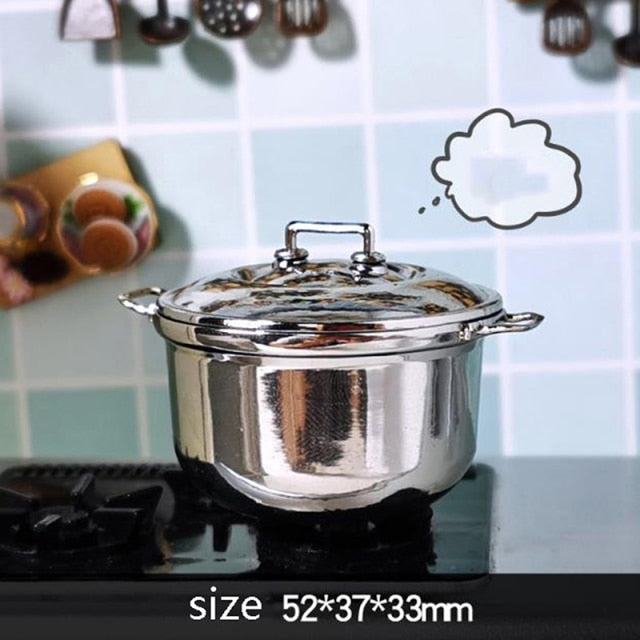 1/12 Stainless Steel Casserole Kitchen Cookware Toy