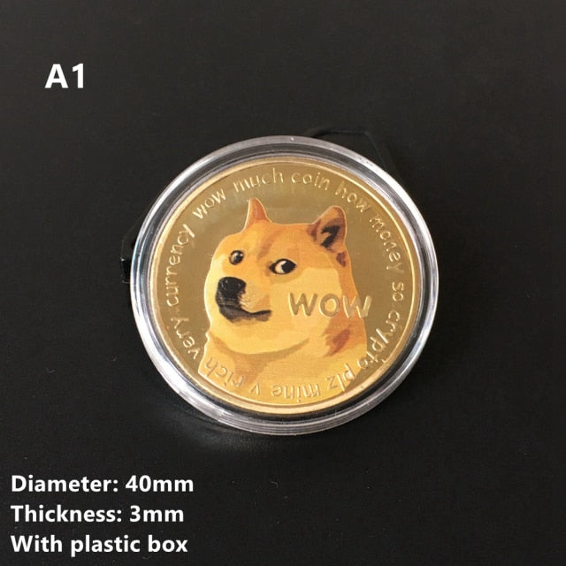 Beautiful WOW Gold Plated Dogecoin Commemorative Coins Cute Dog Pattern Dog Souvenir Collection Gifts