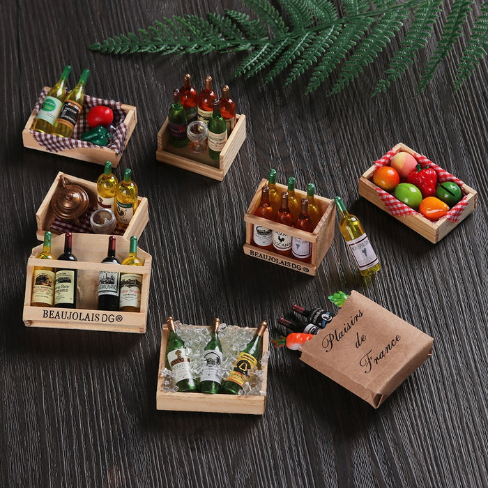 Drinks Fruilt Mini Food Toys 1set Mini Wine Bottles Miniature Dollhouse Accessories Simulation Model Set with Box Kitchen Decor