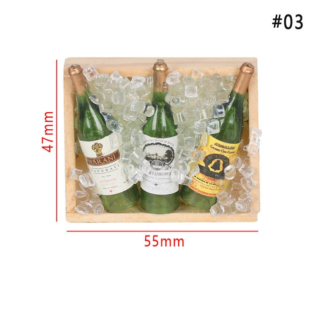 Drinks Fruilt Mini Food Toys 1set Mini Wine Bottles Miniature Dollhouse Accessories Simulation Model Set with Box Kitchen Decor