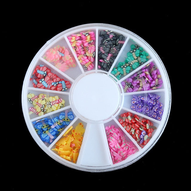 1pcs Kawaii Nail Art Fruit Flowers Feather DIY Design Cane Slices Decoration Acrylic Beauty Polymer Clay Nail Sticker Tool