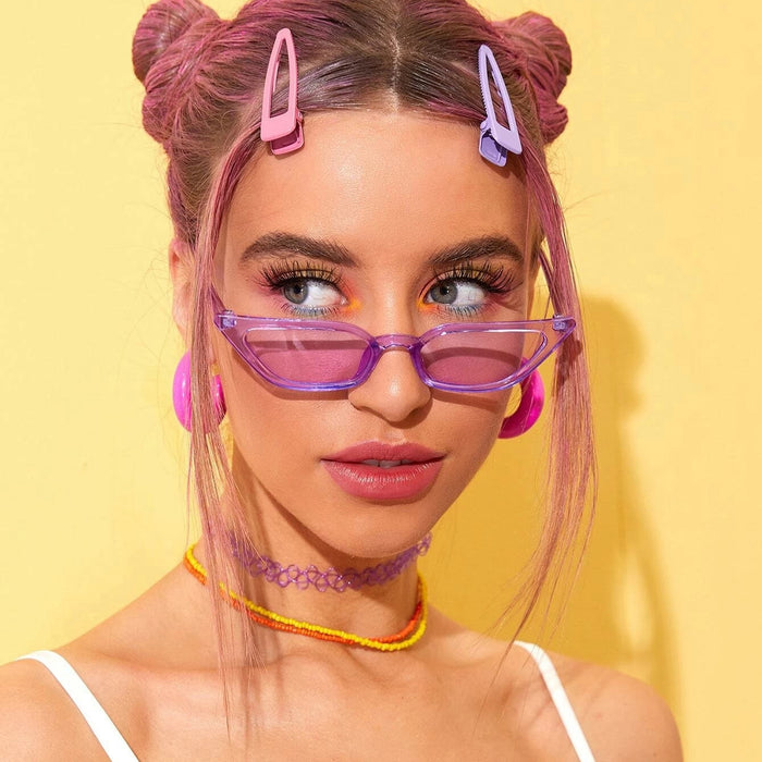 Candy Color Rectangle Decoration Unique Sun Glasses Mini Cat Eye Style Women‘s Sunglasses Internet Celebrity Recommend