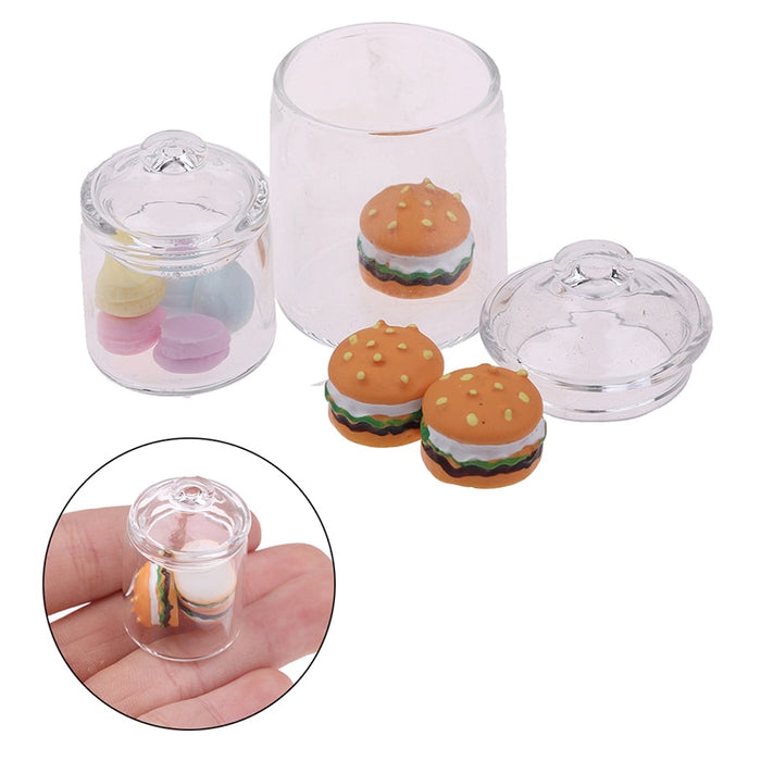 Clear Glass Pot Storage Jar Hamburger Miniature 1/12 Dollhouse Kitchen Toy