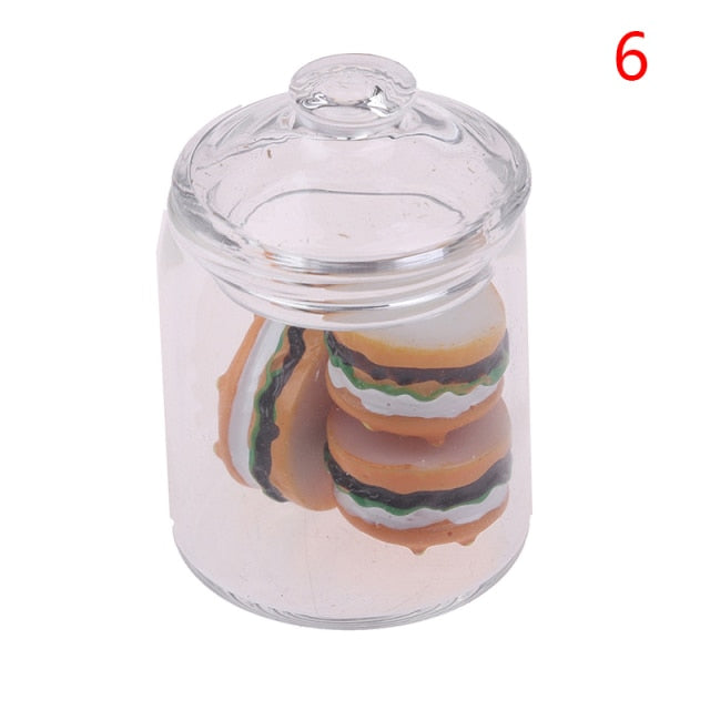 Clear Glass Pot Storage Jar Hamburger Miniature 1/12 Dollhouse Kitchen Toy