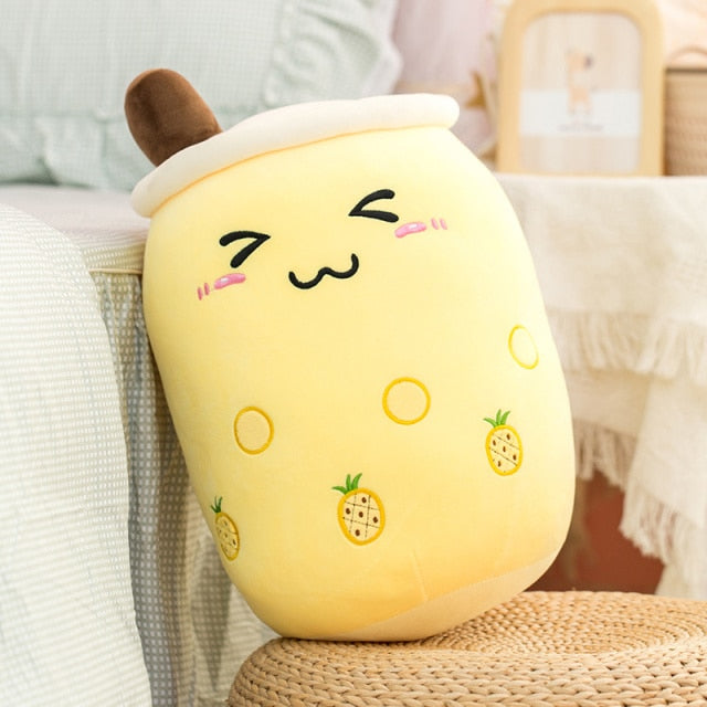 tea cup shaped pillow with suction cute cuddling cartoon fruit bubble tubes real-life stuffed soft back cushion funny boba food