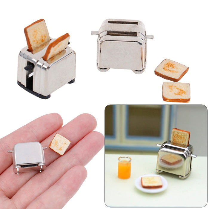 1:12 Miniature Toaster Mini Kitchen Toy With 2PCS Bread Toast Machine Doll Cute Simulation Food Dollhouse Decoration Accessories