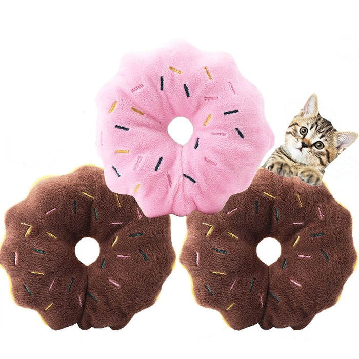 1pc Soft Donuts Plush Dog  Sound Interactive Toy Funny Pet Accessories Supplies 11cm Toys Puppy Chew Squeak