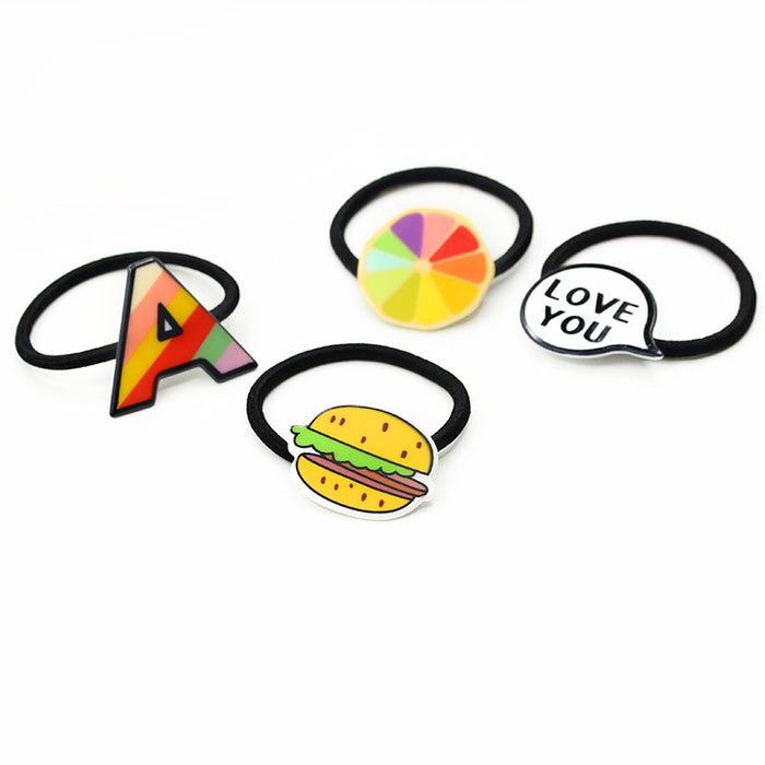 Elastic Hair Bands Kiwi Fruits Burger Acrylic Ponytail Holder Gum Lovely Cartoon Watermelon for Kids Children Women Headwear